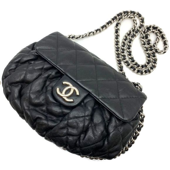 Chanel Chain Shoulder Bag Lambskin Black Silver Hardware Flap - Picture 1 of 9